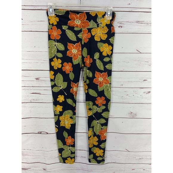 LuLaRoe Floral Leggings Size One Size (OS) They have a floral pattern with dark - Picture 1 of 6
